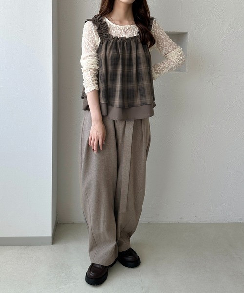 apres jour clair（アプレジュールクレア）の「【apres jour clair】肩フリルチェックトップス（その他トップス・レディース・ブラウン系その他/ブラック系その他/ボルドー・X-LARGE/フリー）」の10枚目の写真