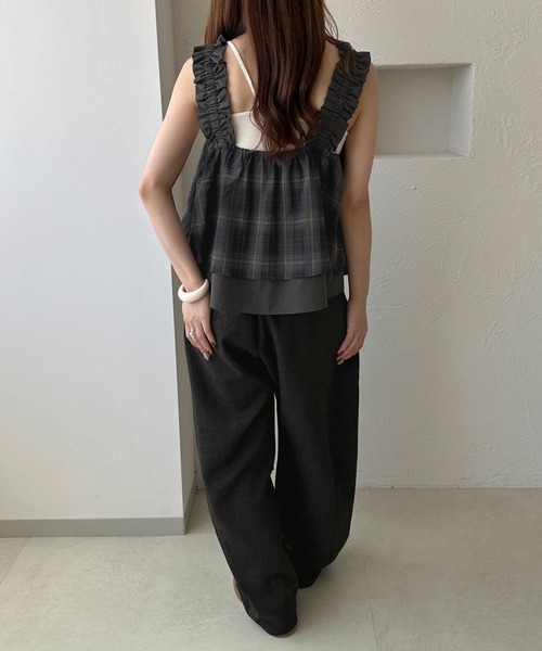 apres jour clair（アプレジュールクレア）の「【apres jour clair】肩フリルチェックトップス（その他トップス・レディース・ブラウン系その他/ブラック系その他/ボルドー・X-LARGE/フリー）」の5枚目の写真