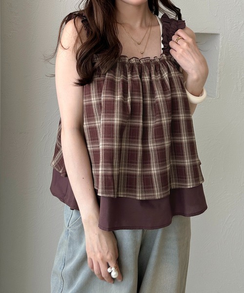 apres jour clair（アプレジュールクレア）の「【apres jour clair】肩フリルチェックトップス（その他トップス・レディース・ブラウン系その他/ブラック系その他/ボルドー・X-LARGE/フリー）」の17枚目の写真