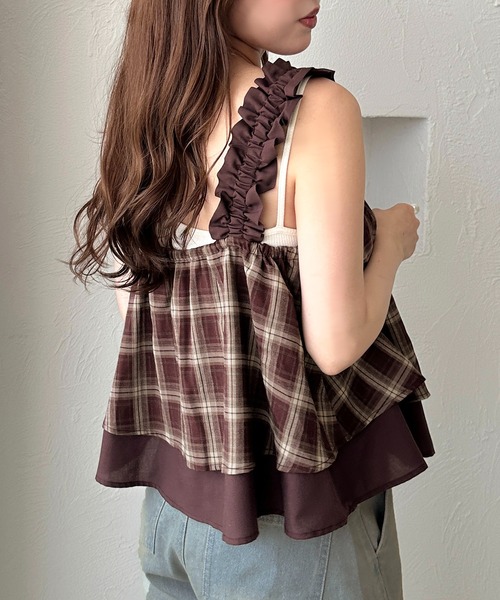 apres jour clair（アプレジュールクレア）の「【apres jour clair】肩フリルチェックトップス（その他トップス・レディース・ブラウン系その他/ブラック系その他/ボルドー・X-LARGE/フリー）」の18枚目の写真