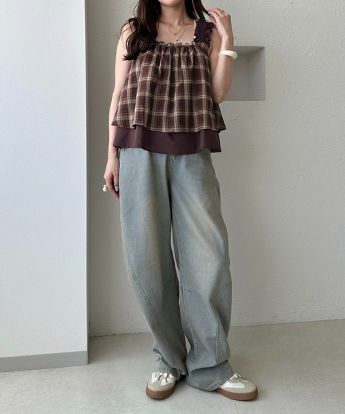 apres jour clair（アプレジュールクレア）の「【apres jour clair】肩フリルチェックトップス（その他トップス・レディース・ブラウン系その他/ブラック系その他/ボルドー・X-LARGE/フリー）」の19枚目の写真