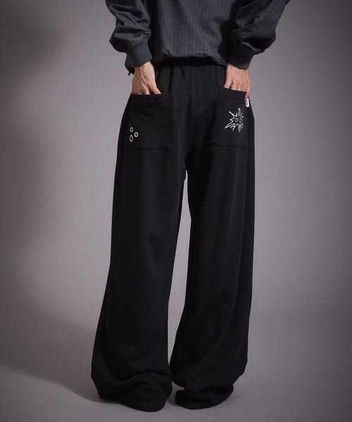 Perushu(ペルーシュ)の「ハトメデザイン裏毛スウェットワイドパンツ(スウェットパンツ・メンズ・ブラック/ブルー/杢グレー・MEDIUM/LARGE)」の2枚目の写真