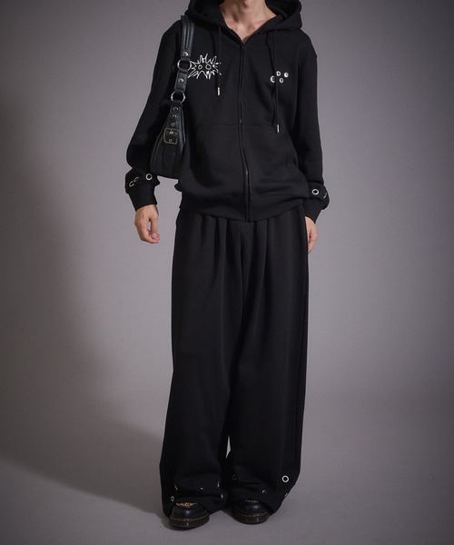 Perushu(ペルーシュ)の「ハトメデザイン裏毛スウェットワイドパンツ(スウェットパンツ・メンズ・ブラック/ブルー/杢グレー・MEDIUM/LARGE)」の8枚目の写真