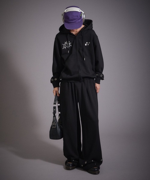 Perushu(ペルーシュ)の「ハトメデザイン裏毛スウェットワイドパンツ(スウェットパンツ・メンズ・ブラック/ブルー/杢グレー・MEDIUM/LARGE)」の10枚目の写真