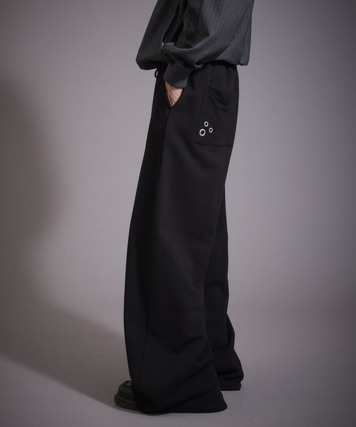 Perushu(ペルーシュ)の「ハトメデザイン裏毛スウェットワイドパンツ(スウェットパンツ・メンズ・ブラック/ブルー/杢グレー・MEDIUM/LARGE)」の6枚目の写真