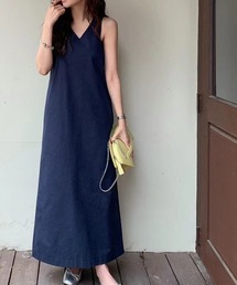バッククロス ノースリーブ Vネックワンピース