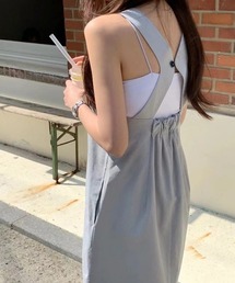 バッククロス ノースリーブ Vネックワンピース