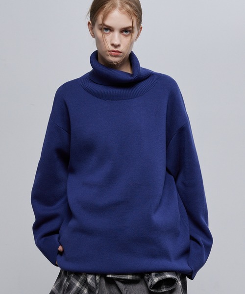 セール】ミラノリブオーバーサイズタートルネックニットプルオーバー