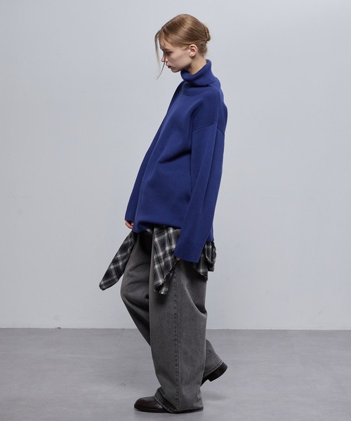 セール】ミラノリブオーバーサイズタートルネックニットプルオーバー