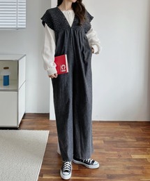 A.D.C.L.（エーディーシーエル）の「シャーリング切替 デニムサロペット（サロペット/オーバーオール）」