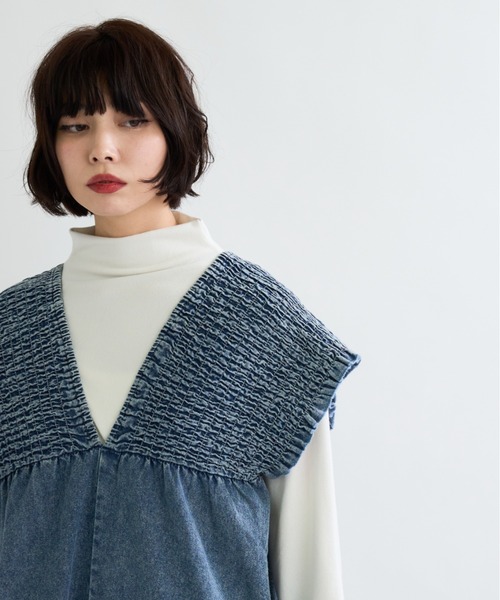 A.D.C.L.(エーディーシーエル)の「シャーリング切替 デニムサロペット(サロペット/オーバーオール・レディース・ブルー/ブラック・M/L)」の9枚目の写真