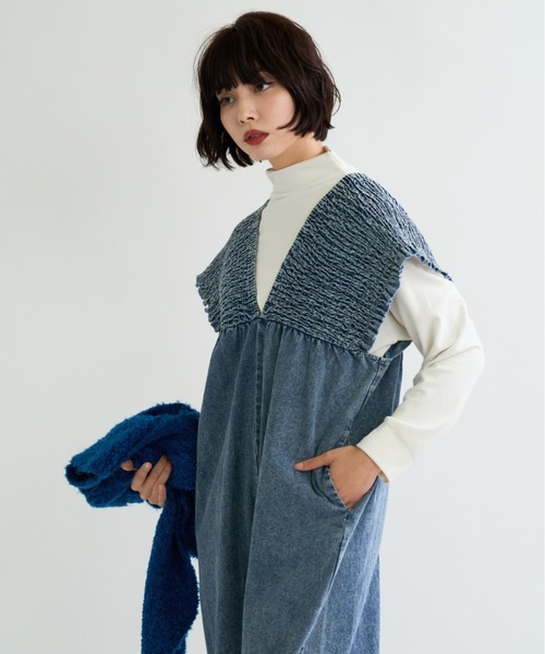 A.D.C.L.(エーディーシーエル)の「シャーリング切替 デニムサロペット(サロペット/オーバーオール・レディース・ブルー/ブラック・M/L)」の11枚目の写真