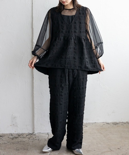 No Rule No Line（ノール－ルノーライン）の「ストレートイージーパンツ セレモニー オケージョン 結婚式 二次会 セットアップ対応 カセットスタイル対応(別売り)（その他パンツ・レディース・ブラック/ホワイト・FREE）」の3枚目の写真