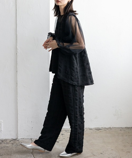 No Rule No Line（ノール－ルノーライン）の「ストレートイージーパンツ セレモニー オケージョン 結婚式 二次会 セットアップ対応 カセットスタイル対応(別売り)（その他パンツ・レディース・ブラック/ホワイト・FREE）」の4枚目の写真