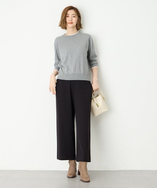 Petit Honfleur（プチオンフルール）の「【すご楽】ストレッチワイドパンツ【定番カラー・ウエストゴム・通年素材】【追加生産】（その他パンツ・レディース・グレー/ブラック・M/L）」の12枚目の写真