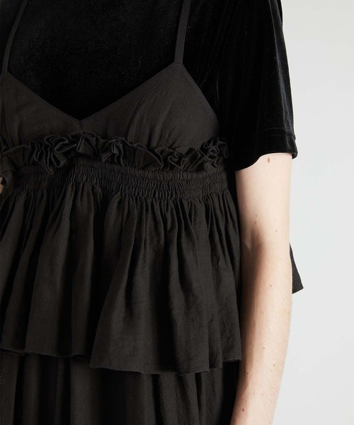 crinkle crinkle crinkle 黒 キャミソールドレス ギャザー crinkle crinkle crinkle】embroidery scallop cami dress/刺繍