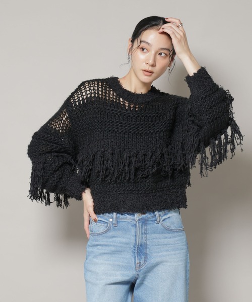 NANO universe(ナノユニバース)の「異素材ボーダーフリンジニットプルオーバー(ニット/セーター・レディース・オフホワイト/ブラック・FREE)」の15枚目の写真