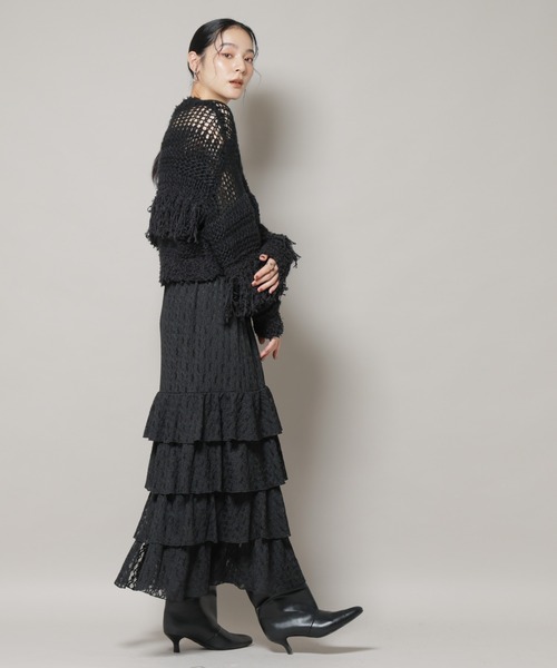 NANO universe(ナノユニバース)の「異素材ボーダーフリンジニットプルオーバー(ニット/セーター・レディース・オフホワイト/ブラック・FREE)」の14枚目の写真