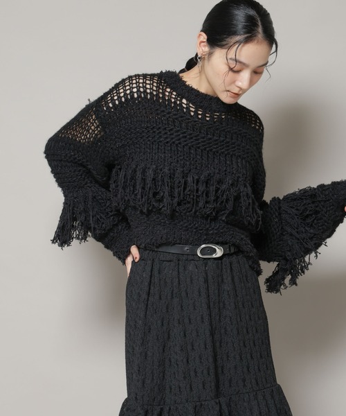 NANO universe(ナノユニバース)の「異素材ボーダーフリンジニットプルオーバー(ニット/セーター・レディース・オフホワイト/ブラック・FREE)」の11枚目の写真