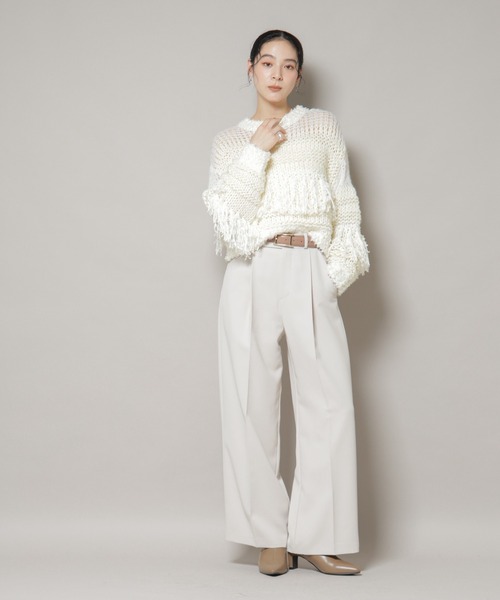 NANO universe(ナノユニバース)の「異素材ボーダーフリンジニットプルオーバー(ニット/セーター・レディース・オフホワイト/ブラック・FREE)」の6枚目の写真