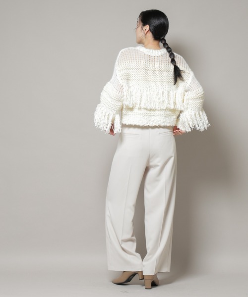NANO universe(ナノユニバース)の「異素材ボーダーフリンジニットプルオーバー(ニット/セーター・レディース・オフホワイト/ブラック・FREE)」の8枚目の写真
