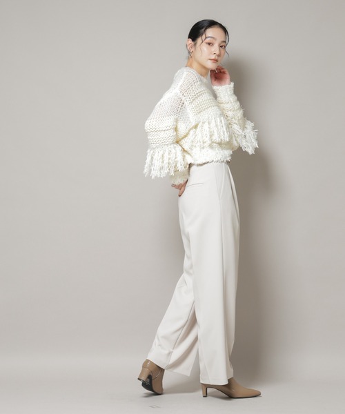 NANO universe(ナノユニバース)の「異素材ボーダーフリンジニットプルオーバー(ニット/セーター・レディース・オフホワイト/ブラック・FREE)」の9枚目の写真