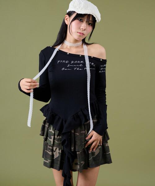 WEGO（ウィゴー）の「DISPARK/サイドテールスタッズロゴT（Tシャツ/カットソー・レディース・ブラック/ホワイト・FREE）」の8枚目の写真
