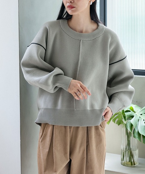 VitaFelice(ヴィータフェリーチェ)の「センターラインデザイン オーバーサイズニットプルオーバー(ニット/セーター・レディース・ブラック系/グレー系・FREE)」の14枚目の写真