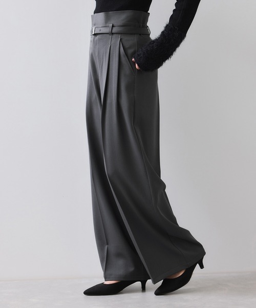 ベルトディテールタックワイドパンツ/イージーケア（その他パンツ