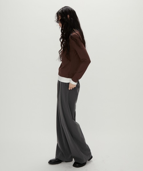 NUJOH(ヌゾ)の「Layered Contrast Long Tee / レイヤードコントラストロンT(Tシャツ/カットソー・レディース・ネイビー/チャコールグレー/ブラウン・FREE)」の14枚目の写真