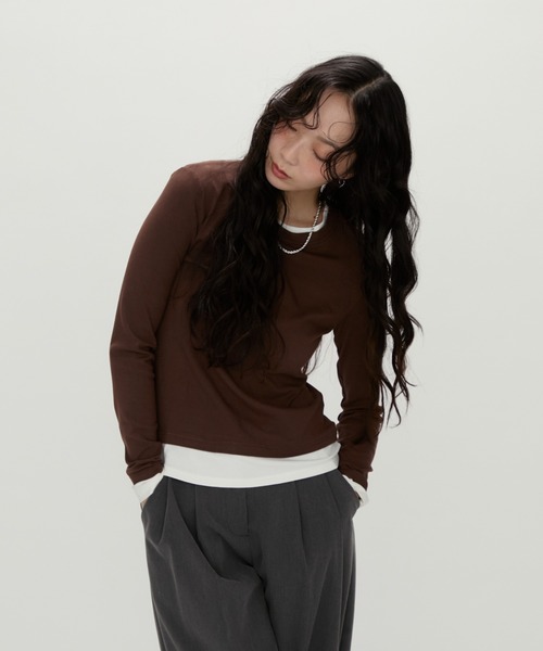 NUJOH(ヌゾ)の「Layered Contrast Long Tee / レイヤードコントラストロンT(Tシャツ/カットソー・レディース・ネイビー/チャコールグレー/ブラウン・FREE)」の17枚目の写真