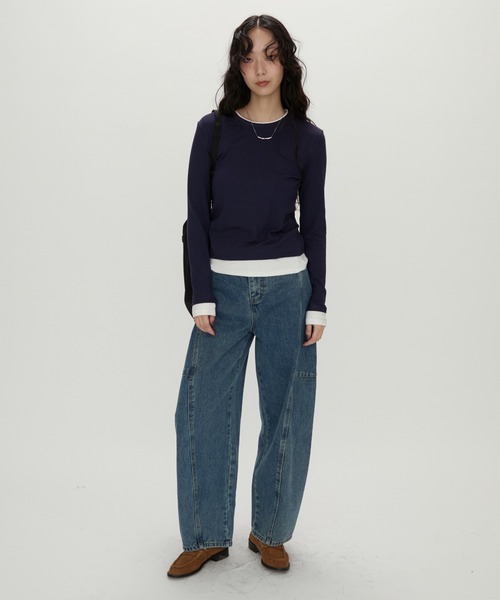 NUJOH(ヌゾ)の「Layered Contrast Long Tee / レイヤードコントラストロンT(Tシャツ/カットソー・レディース・ネイビー/チャコールグレー/ブラウン・FREE)」の20枚目の写真