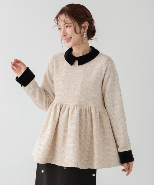 fitmore ツイードベロアカラーペプラムトップス ツイードベロアカラーペプラムトップス（その他トップス）｜Fit more