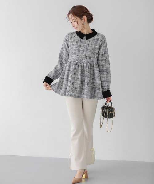 ツイードベロアカラーペプラムトップス（その他トップス）｜Fit more