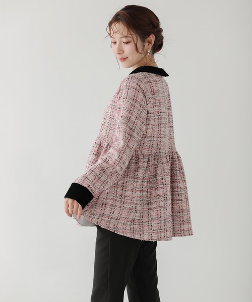 ツイードベロアカラーペプラムトップス（その他トップス）｜Fit more