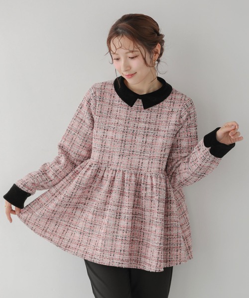 Fit more(フィットモア)の「ツイードベロアカラーペプラムトップス(その他トップス・レディース・ピンク/ベージュ/グレー・FREE)」の6枚目の写真