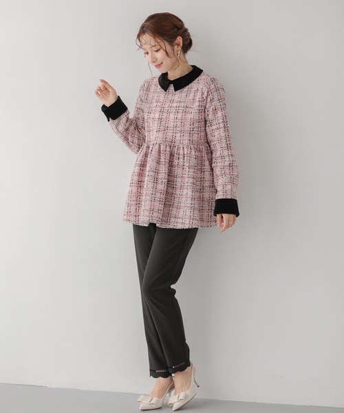 fitmore ツイードベロアカラーペプラムトップス ツイードベロアカラーペプラムトップス（その他トップス）｜Fit more