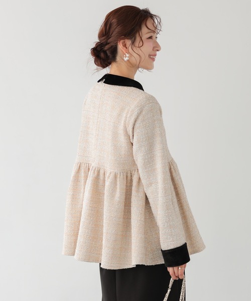 ツイードベロアカラーペプラムトップス（その他トップス）｜Fit more