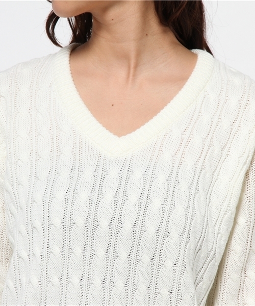 MOUSSY（マウジー）の「Cable sweater（ニット/セーター・レディース・キャメル/ボルドー/カーキ/オフホワイト・FREE）」の11枚目の写真