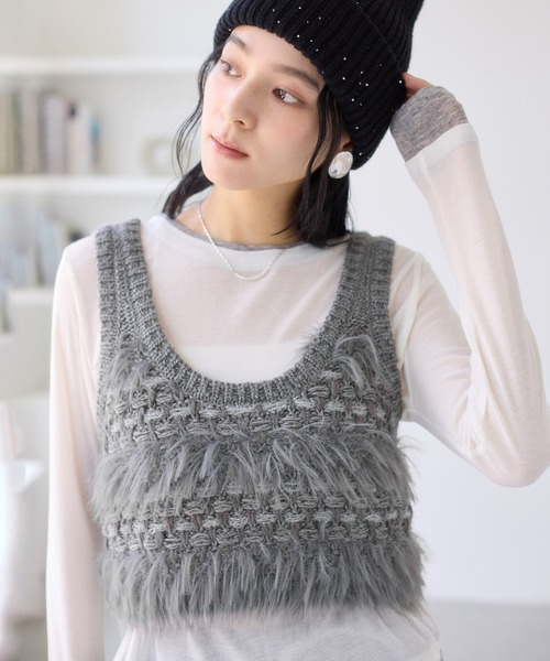 セール】フェザーツイードニットビスチェ/2WAY（ベスト）｜VIS（ビス