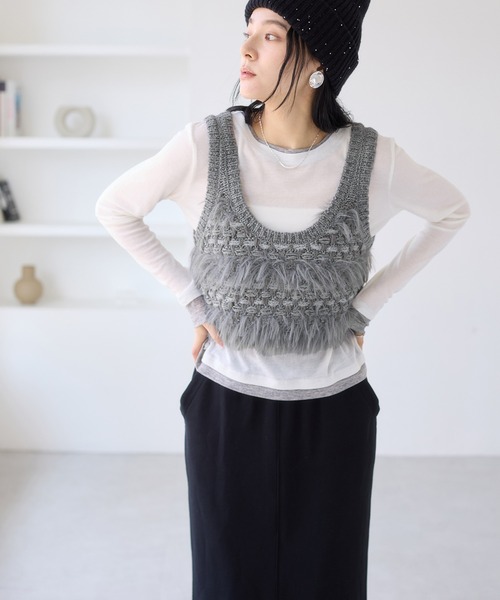 セール】フェザーツイードニットビスチェ/2WAY（ベスト）｜VIS（ビス