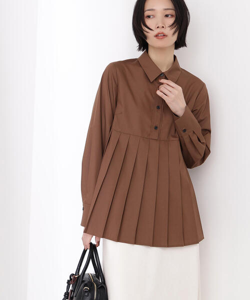 N.（N. Natural Beauty Basic）（エヌエヌナチュラルビューティーベーシック）の「プリーツペプラムブラウス（シャツ/ブラウス・レディース・ブラウン/ブルー/オフホワイト・MEDIUM）」の3枚目の写真