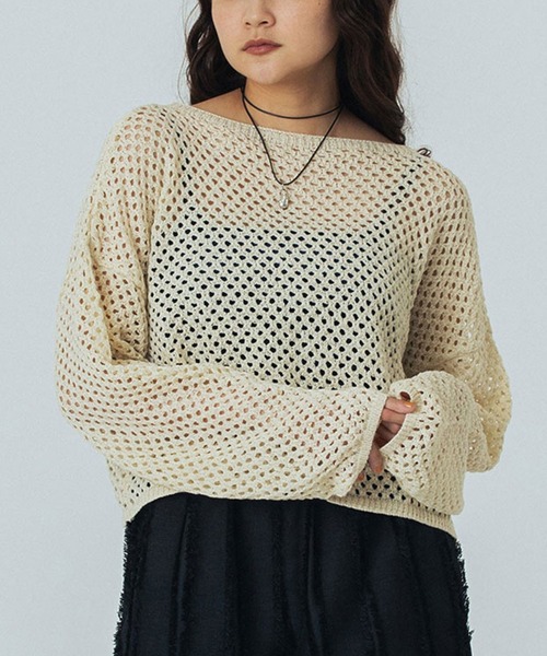 ROSE BUD(ローズバッド)の「MESH KNIT P/O(ニット/セーター・レディース・ブラック/オフホワイト/ブルー・ONE SIZE)」の2枚目の写真