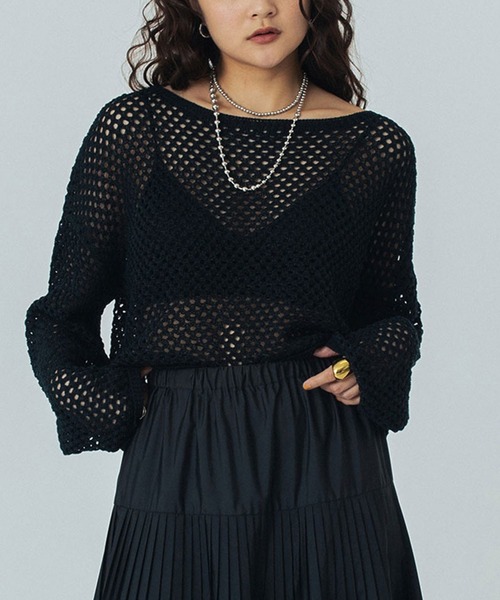 ROSE BUD(ローズバッド)の「MESH KNIT P/O(ニット/セーター・レディース・ブラック/オフホワイト/ブルー・ONE SIZE)」の3枚目の写真