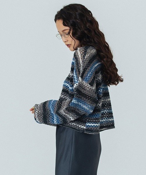 ROSE BUD(ローズバッド)の「MESH KNIT P/O(ニット/セーター・レディース・ブラック/オフホワイト/ブルー・ONE SIZE)」の17枚目の写真