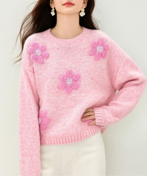 AMAJI（アマジ）の「デイジージャガードニットトップス（ニット/セーター・レディース・ラベンダー/ピンク・LARGE/MEDIUM）」の9枚目の写真
