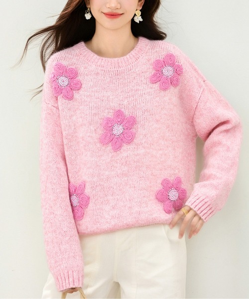AMAJI（アマジ）の「デイジージャガードニットトップス（ニット/セーター・レディース・ラベンダー/ピンク・LARGE/MEDIUM）」の5枚目の写真