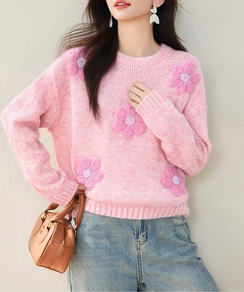 AMAJI（アマジ）の「デイジージャガードニットトップス（ニット/セーター・レディース・ラベンダー/ピンク・LARGE/MEDIUM）」の6枚目の写真