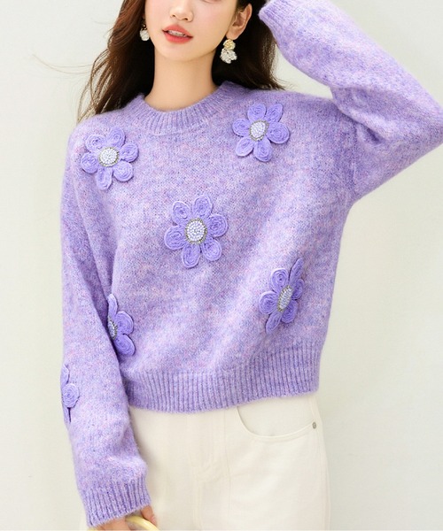AMAJI（アマジ）の「デイジージャガードニットトップス（ニット/セーター・レディース・ラベンダー/ピンク・LARGE/MEDIUM）」の7枚目の写真