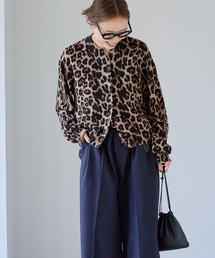 追加3 レオパード プリントクルーネックカーディガン